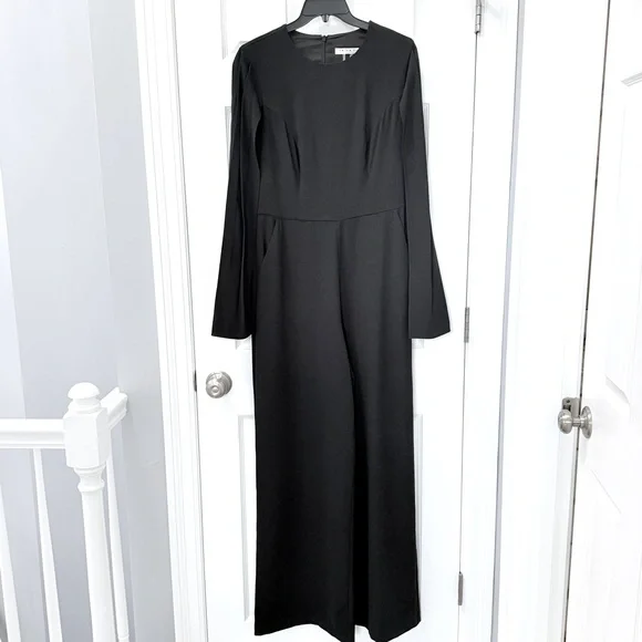 Trina Turk Monumental Crepe Slit-Sleeve Black Wide Leg Elegant JumpsuitSize 8